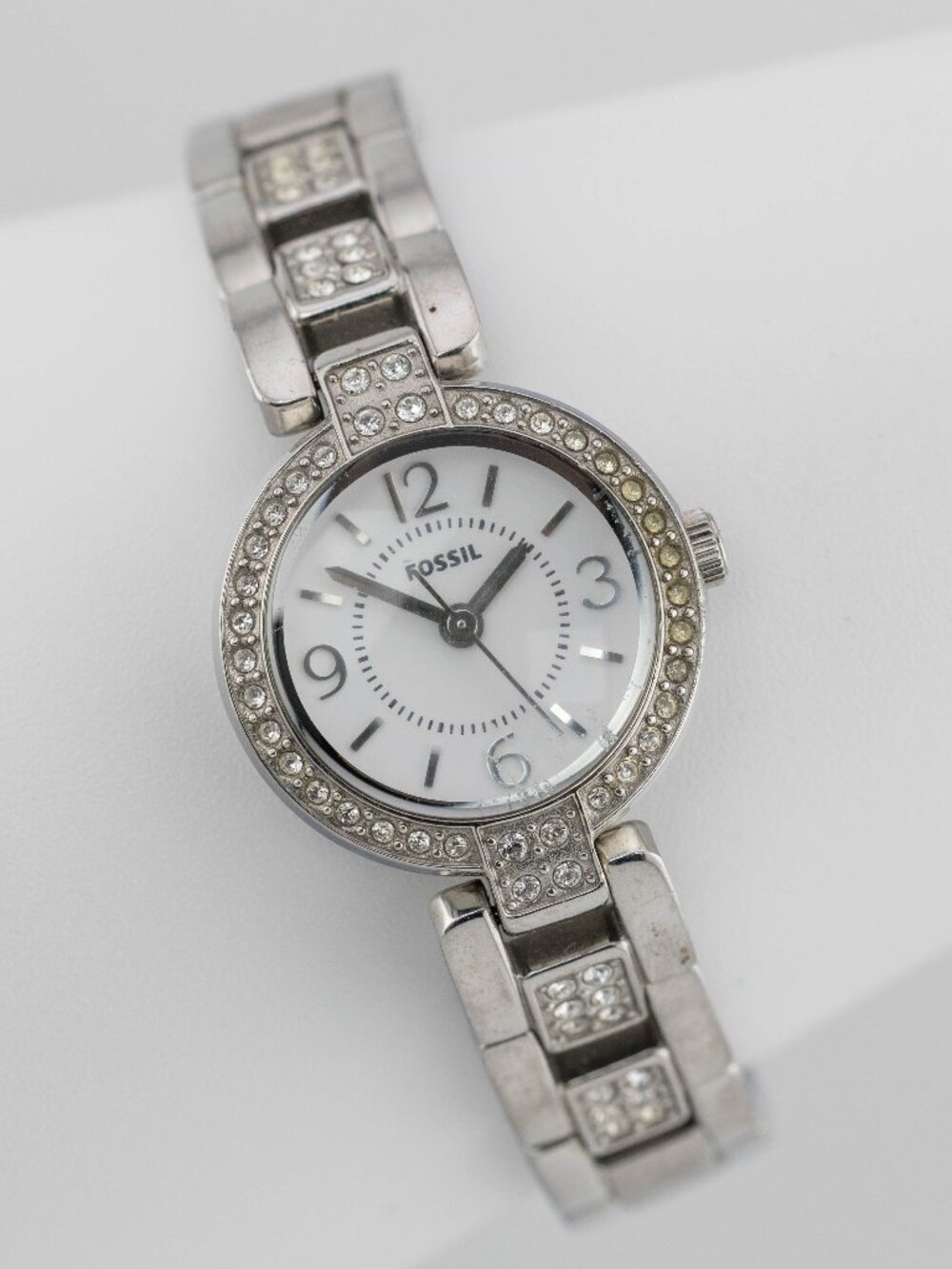FOSSIL Mini Crystal Pave White Dial Quartz Analog Women's Watch Fresh Battery